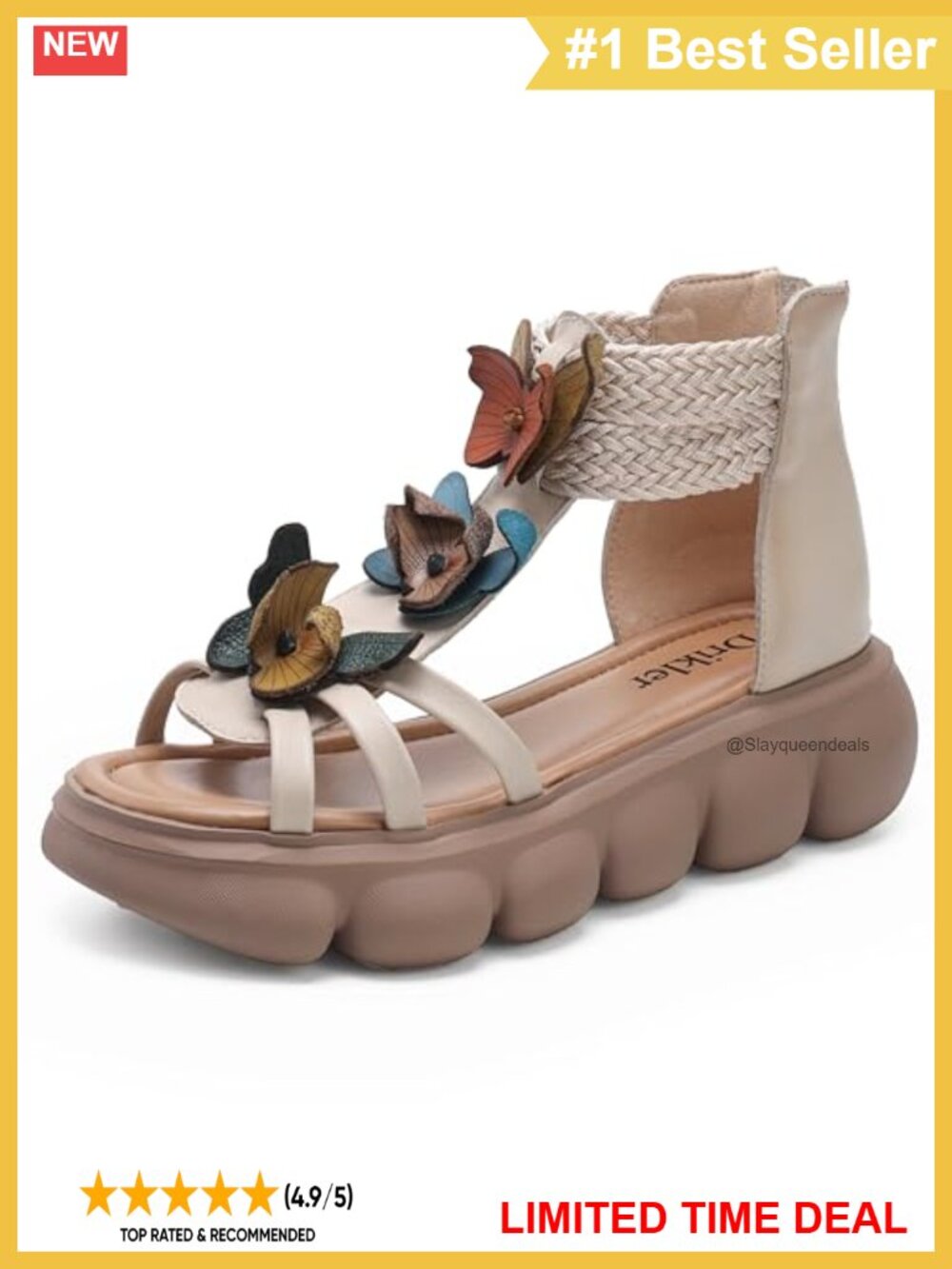 Women's Platform Wedge Sandals Leather Butterfly Open Toe Zip Summer Shoes